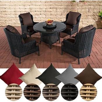 CLP Garten‑Set Jardin I: Vier Polyrattan‑Sitze in Terrabraun, schwarzer Rattan‑Tisch