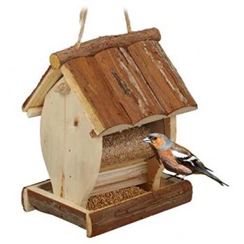 Dispensador de semillas para aves, comedero de madera natural, casa colgante, 20 x 15,5 x 13 cm