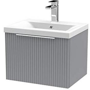 Satin Grey Fluted 500mm Wall‑Hung Vanity, Single Drawer, Mid‑Edge Basin – Chrome Handles