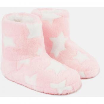 Blush Pink Star Fleece Boot Slippers for Women