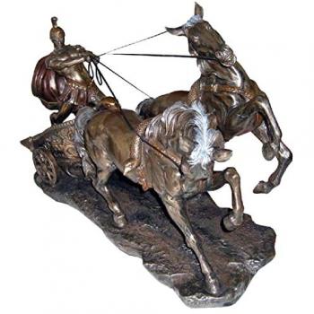 Grande Figurine Décorative Chariot Romain en Résine Bronze 60 cm