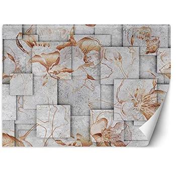 Papier Peint Fleurs sur Fond Orange