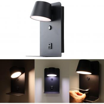 Aplique Aluminio 6W con Luz Regulable y Carga USB
