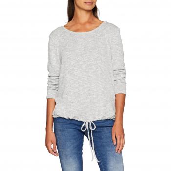 TOM TAILOR Damen Longsleeve Leichtes Casual Longsleeve Shirt mit Rippbund und Tunnelzug, grau (Silber 2527) X-large