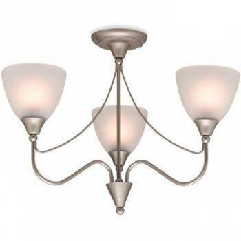 Santana 3 Light Flush Multi Arm Ceiling Light Satin Steel, Opal Glass, E14