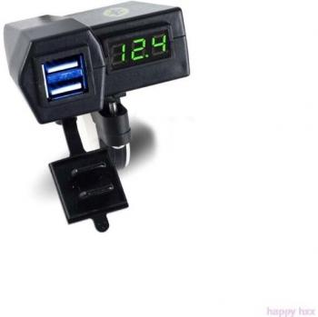 Cargador USB Doble Puerto 12V con Voltímetro y GPS para Moto