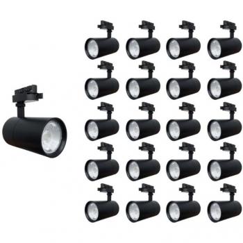 Silamp Spot LED Rail 30 W 80° Compact Noir – Pack 20, Blanc Chaud 2300 K – 3500 K