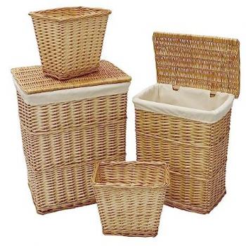 Hand Woven Acacia Set of 2 Rectangular Laundry Willow Baskets with 2 Waste Paper Baskets