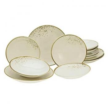 CreaTable Teller-Set Nature Collection Natural Living (12-tlg), 4 Personen, Steinzeug, Reaktivglasur mit Sprenkeln, jedes Stück ein Unikat