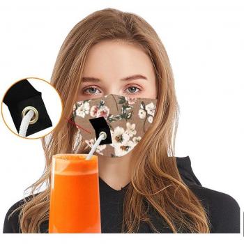 Masque Visage Anti‑Poussière pour Femmes – Tissu Lavable avec Trou à Paille