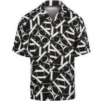 Camicia Uomo Calvin Art Km0km00970 Monogramma Bandiera Nera