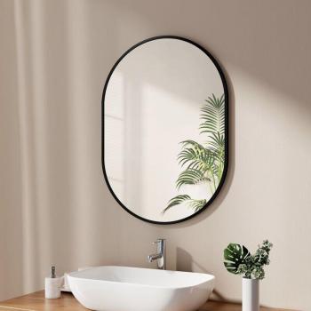 Espejo Elegante Emke 60x80 cm – Diseño Ovalado y Marco Negro, Uso Horizontal o Vertical
