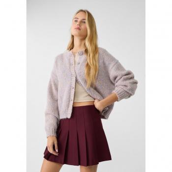Elegant Burgundy Box Pleat Mini Skirt (L)