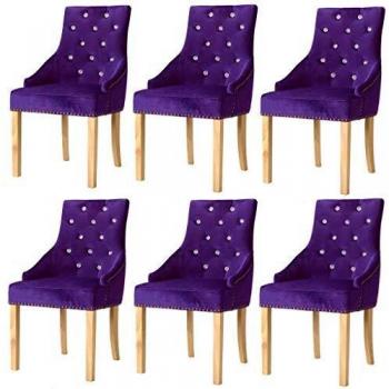 VidaXL 6 Sedie da Pranzo in Velluto Viola e Legno di Rovere