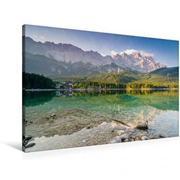 Premium Textil‑Leinwand 90 × 60 cm: Eibsee am Morgen mit Zugspitze (Quer) – CALVENDO
