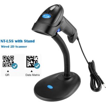 Escáner de código de barras 2D con soporte, inalámbrico y con cable, detección automática, compatible con QR y PDF417 para pagos móviles