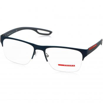 Prada Linea Rossa Herrenkopfstück 55F Blau mit Gummi­rücklage und Gunmetal‑Metallgestell