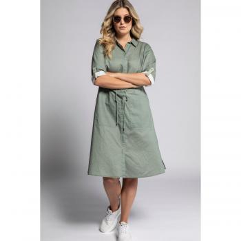 Abito Donna Taglie Forti Grigio Misto Lino Maniche a 3/4