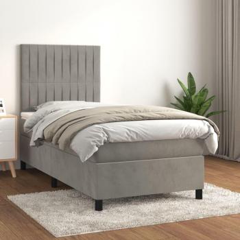 Giroletto Boxspring con Materasso in Velluto Grigio Chiaro 90x190 cm