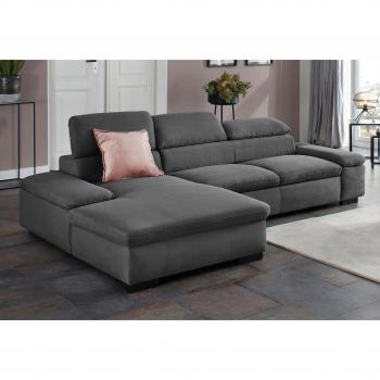 Alberto L-Form Sofa, grau, mit Kopfteilverstellung und Bettfunktion