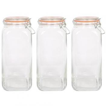 Argon Tableware 2L Square Glass Jars with Clip-Top