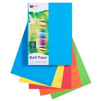 Quill Bright Assorted A4 Coloured Paper 80gsm Pack 500