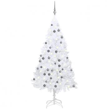 Arbre de Noël pré-éclairé 180 cm avec boules blanches en PVC