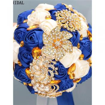 Strass & Or – Bouquet Marié Bleu Royal