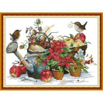 14ct/11ct flower pot and bird needlework kit