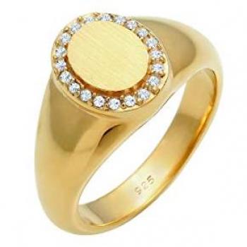 Siegelring ELLI PREMIUM Siegelring Edel Kristalle 925 Silber Gr. 52, gold