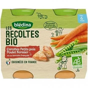 Blédina Les Récoltes Bio Carottes petits Pois Poulet Fermier 4 6 mois 2x200g