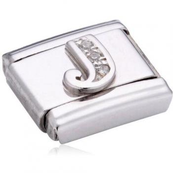 Letterale J: Acciaio Argento con Zircone