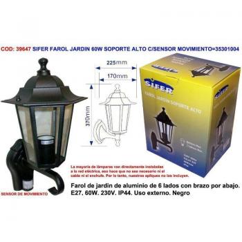Lanterna Sifer 60W Giardino, supporto alto, sensore movimento