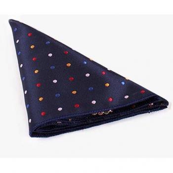 Navy Red Yellow Blue White Dot Pattern Tie and Bow Tie with Handkerchief Set