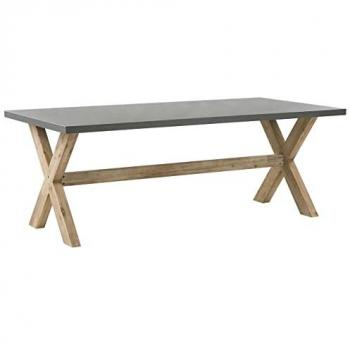 Garden Dining Table Grey Concrete Top Acacia Wood Legs 200 x 100 cm Olbia