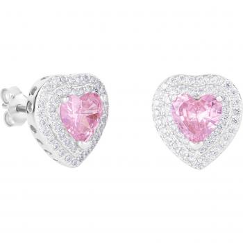 Orecchini ICED STUFF Love Heart, colore rosa, metallo oro bianco
