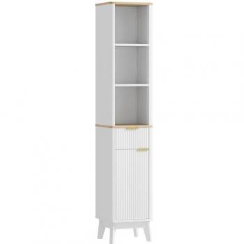 Mueble de baño blanco con estantes abiertos y cajón
