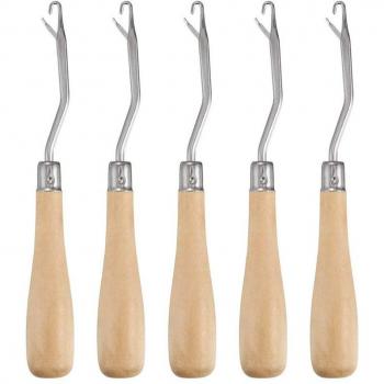 6.2 Inch Wooden Bent Crochet Needle Hook Set of 5