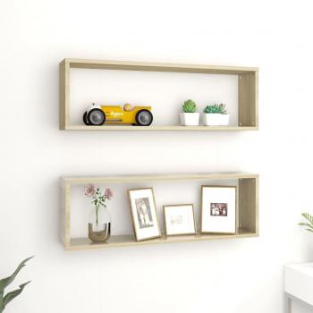 Estantes de pared en cubo 2 piezas contrachapado roble Sonoma 80x15x26,5 cm