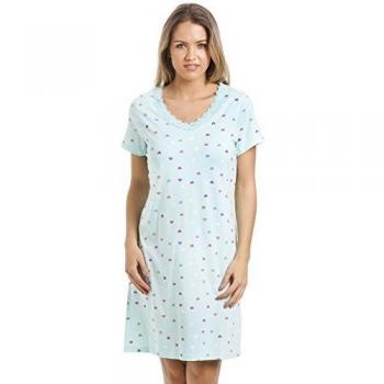 Soft Aqua Heart Print Nightgown for Women – Size 10–12