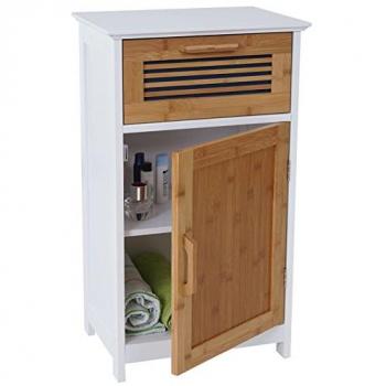 Bambus-Badschrank Kommode (HWC‑A85) – 71 × 40 × 31 cm, weiß