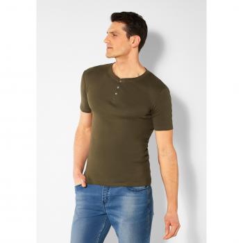 H.I.S Feinripp T-Shirt, Herren, Größe S, khaki, Rundhals