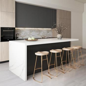72 Kitchen Island with Marble Top and Storage in Black & White