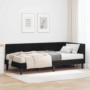 Lit d'angle noir en velours avec matelas 100x200 cm