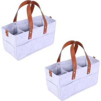 2 Pack Light Grey Baby Diaper Caddy Organizer Portable Storage Bin