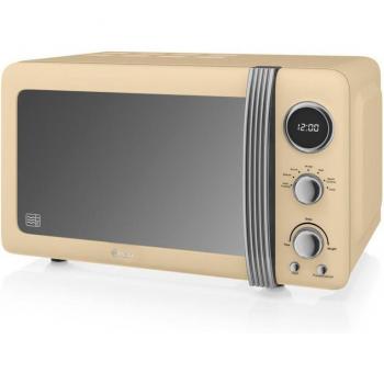 SWAN SM22030CNEU Retro Microondas Digital 20L, 5 Niveles de Potencia, Función Descongelación Temporizador 60 Min, 800W, Crema