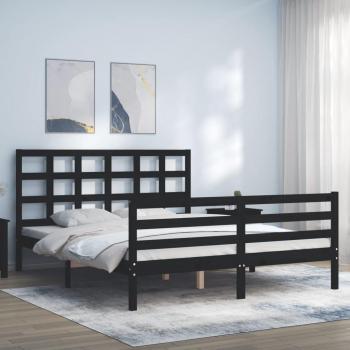 Cama de madera amarilla con cabecero negro 160x200 cm