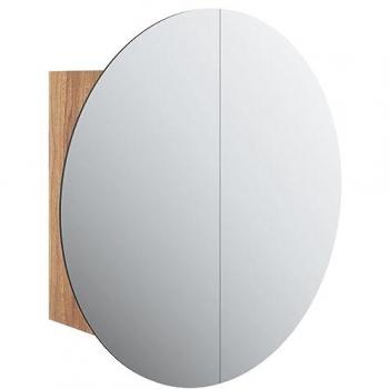 Bathroom Cabinet with Round Mirror & LED Oak 47x47x17.5 cm vidaXL