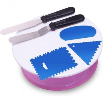 Kit Support Gâteau Rotatif 30cm – Spatule Coudée & Peigne de Décoration