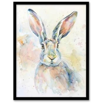 Colourful Bunny Rabbit Watercolours – 12 x 16 Framed Artwork